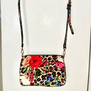 Floral and Leopard Print Vinyl Like Besty Johnson Crossbody Bag Shiny Colorful